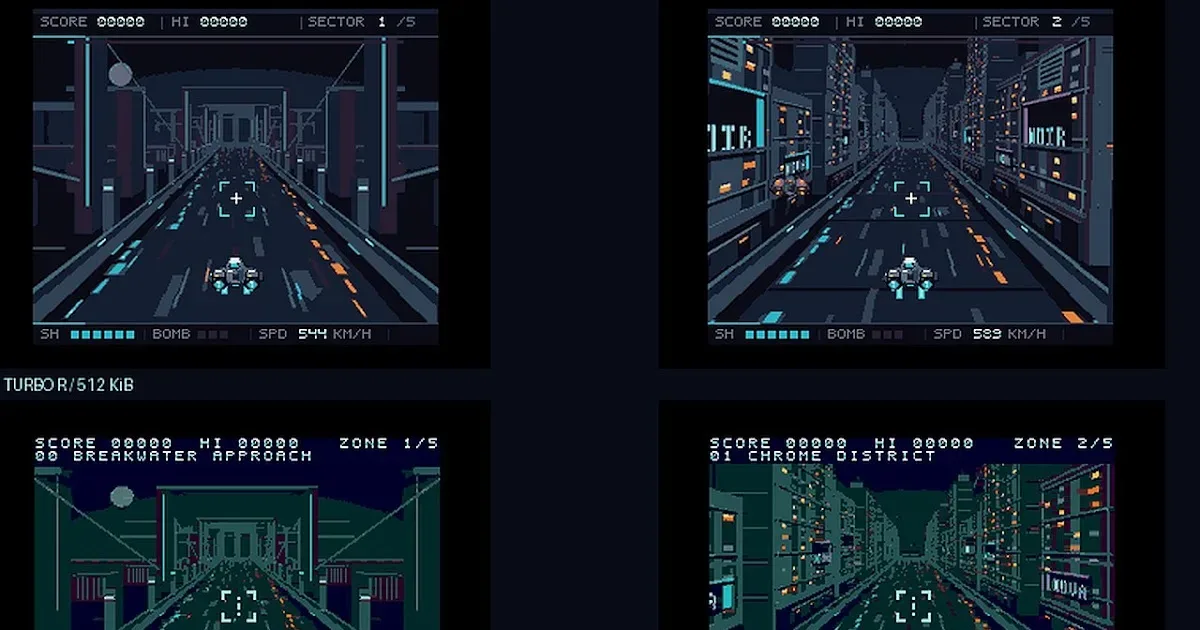 Neon Revenant MSX1 battleship boss with destructible armour and a pulsing core