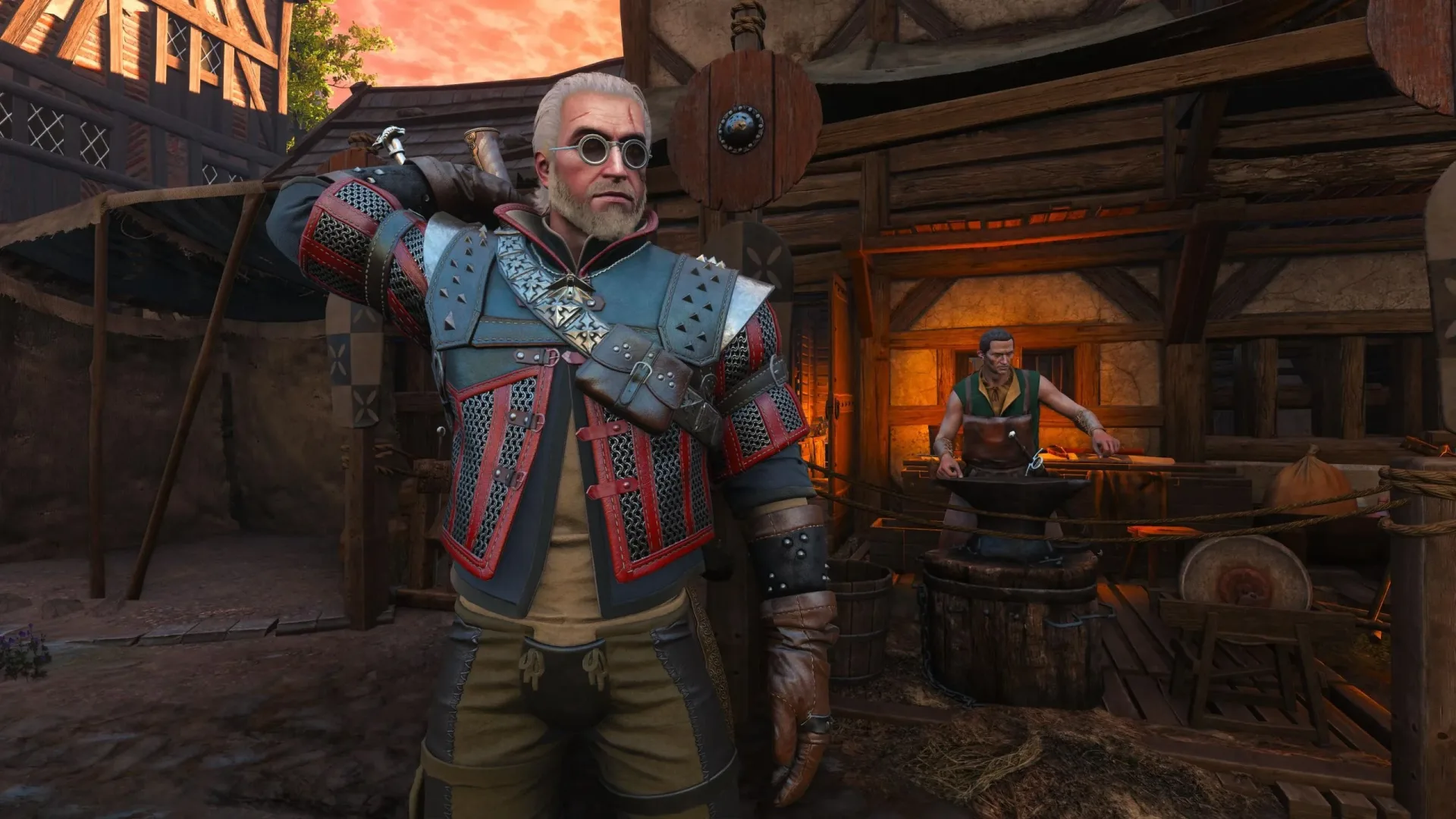 Geralt in transmogged armor in Witcher 3 Remastered