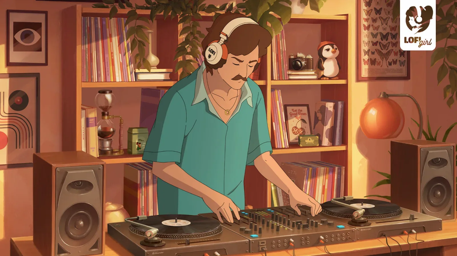 Illustrated Lofi Teacher Julien Maison hosting the Lofi House music stream