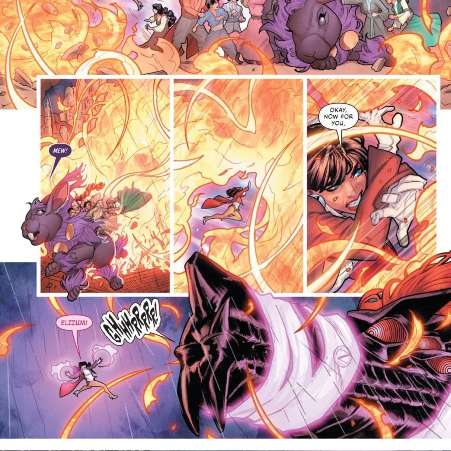 Zatanna evacuates Hidden City residents during a magical catastrophe
