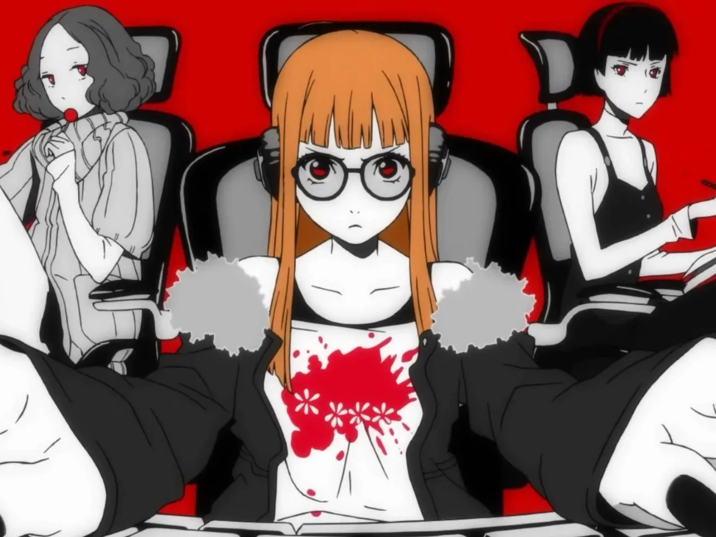 Haru, Futaba, and Makoto seen in the animated opening for Persona 5.