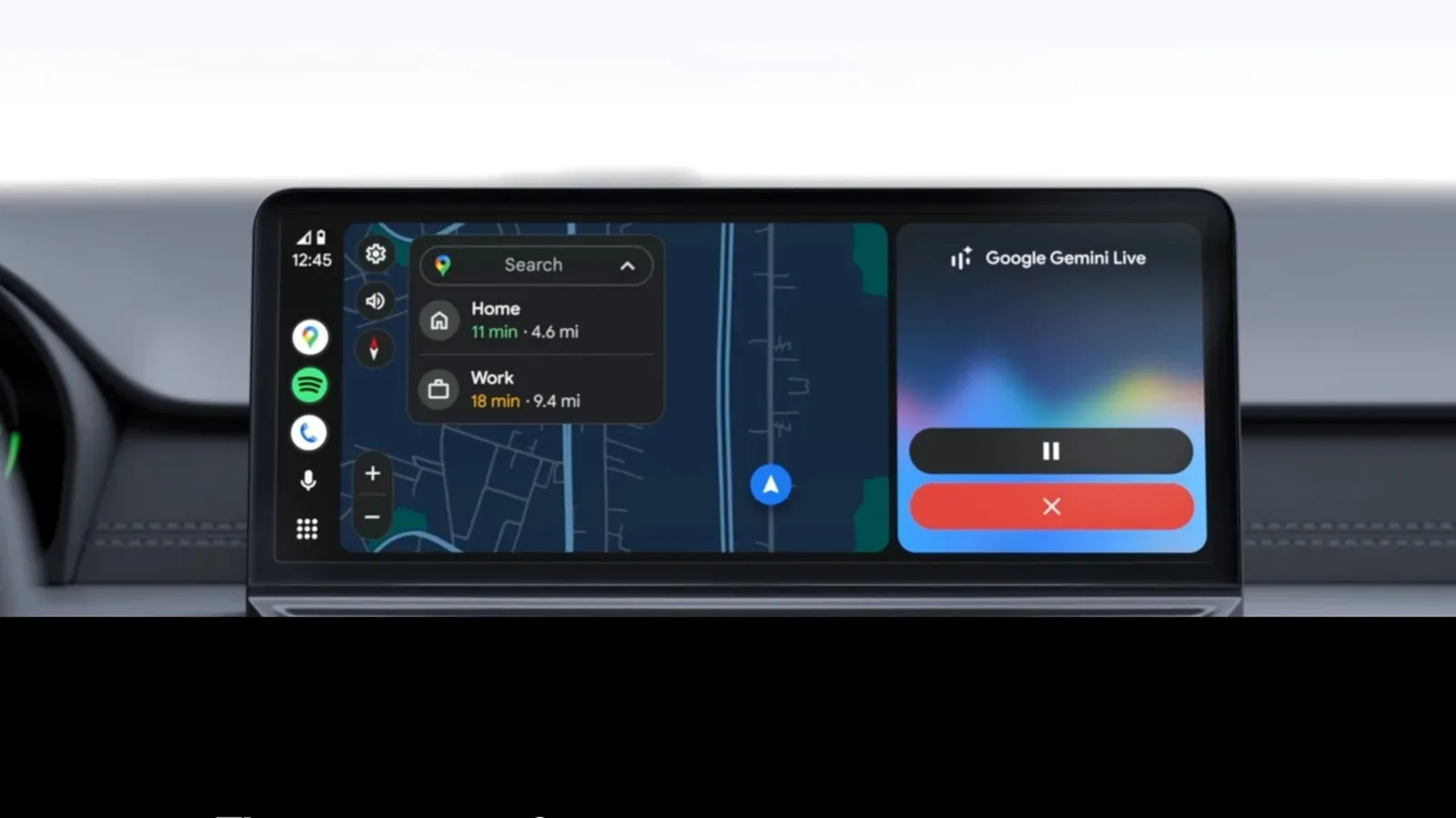 A smartphone using wireless Android Auto on a car infotainment display