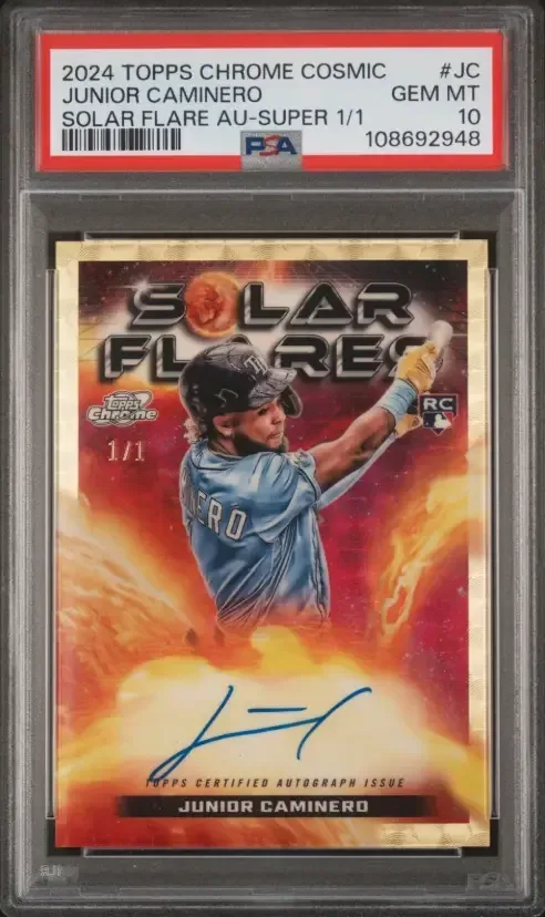 Junior Caminero 2024 Topps Cosmic Chrome Solar Flare Superfractor Autograph graded PSA Gem Mint 10