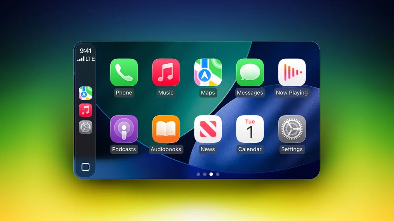 A vehicle infotainment display showing a native interface beside phone mirroring