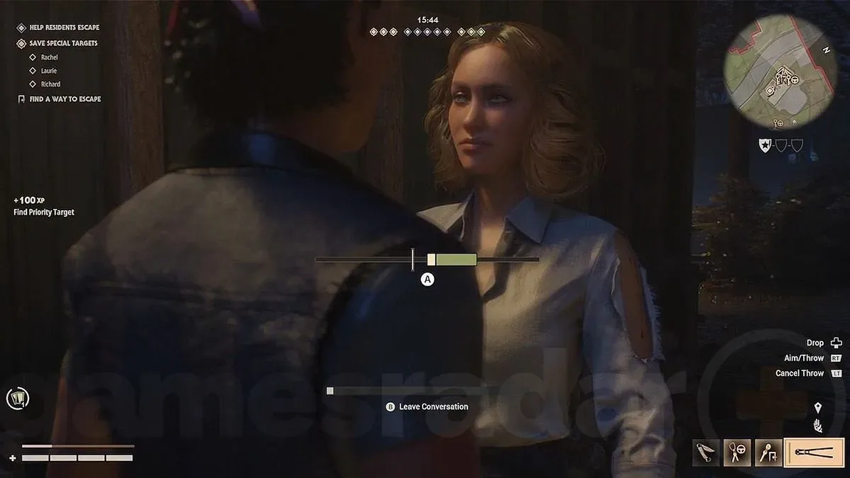 Marcus has a conversation with a Laurie NPC in Halloween the Game.