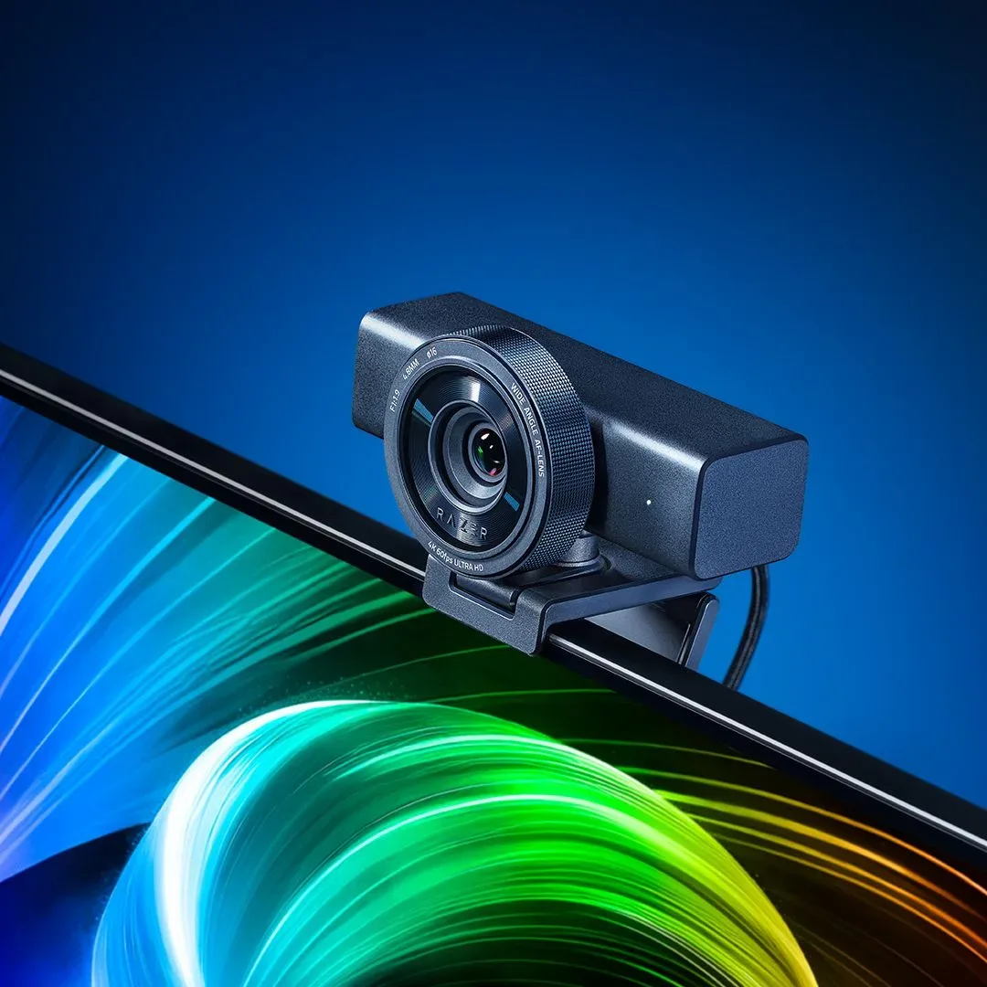 Razer Kiyo V2 Pro mounted above a monitor with its integrated privacy shutter