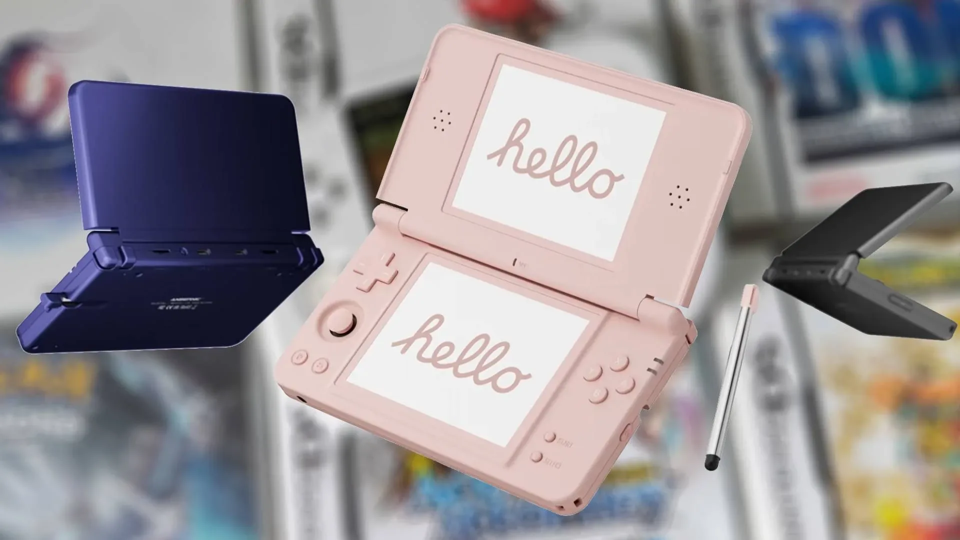 Anbernic RG DS Plus clamshell retro handheld shown open with dual screens