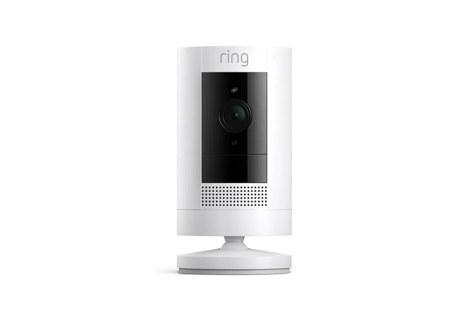 Ring Indoor Cam positioned on an indoor shelf with its manual privacy cover visible