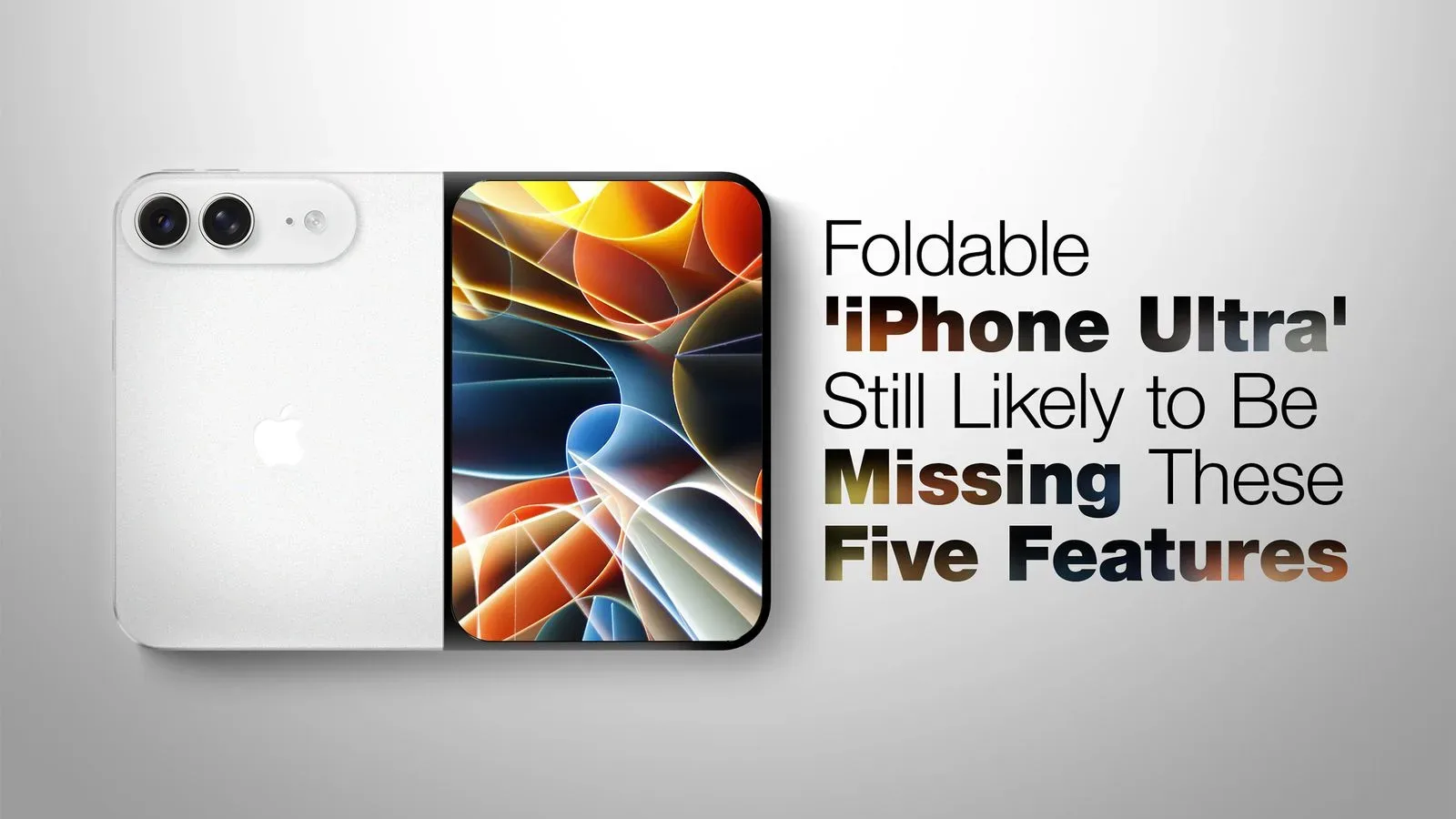 Concept-style foldable iPhone shown open with a large internal display