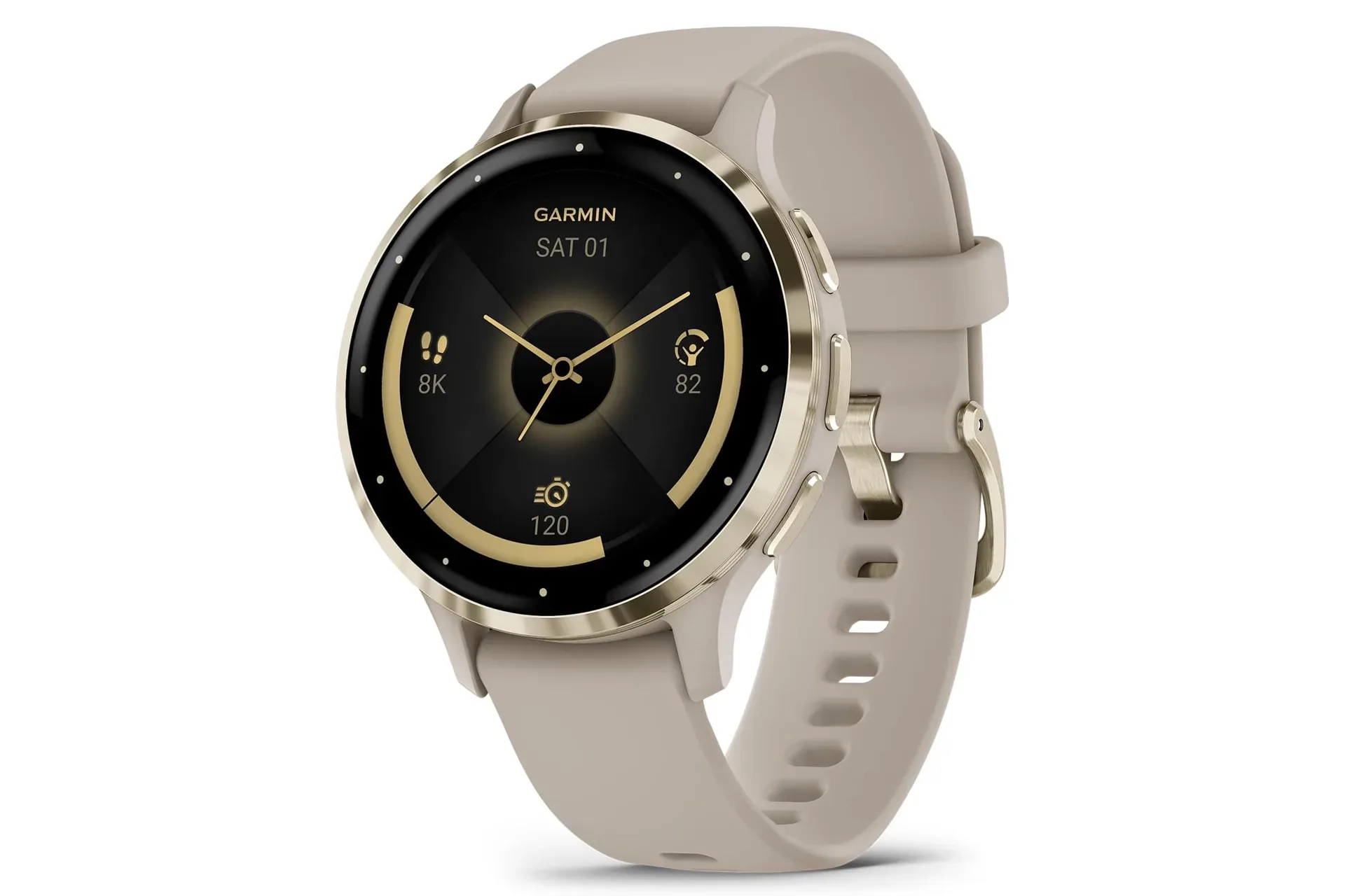 Garmin Venu 3S smartwatch shown as a GPS fitness and sleep-tracking wearable