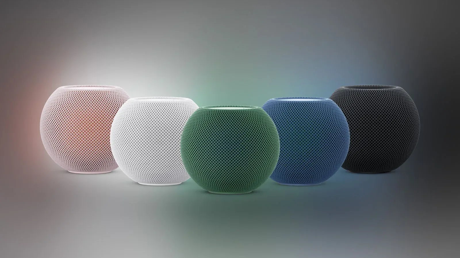 Conceptual Apple smart-home setup with a central display, compact speaker and television interface