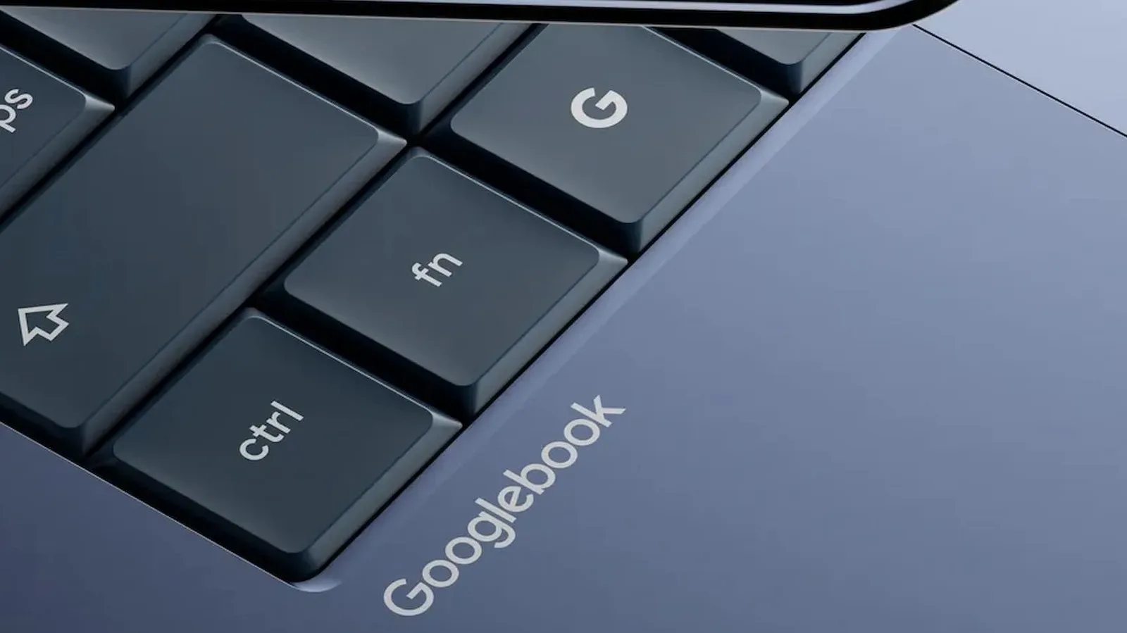 Googlebook laptop lid featuring the glowbar design detail
