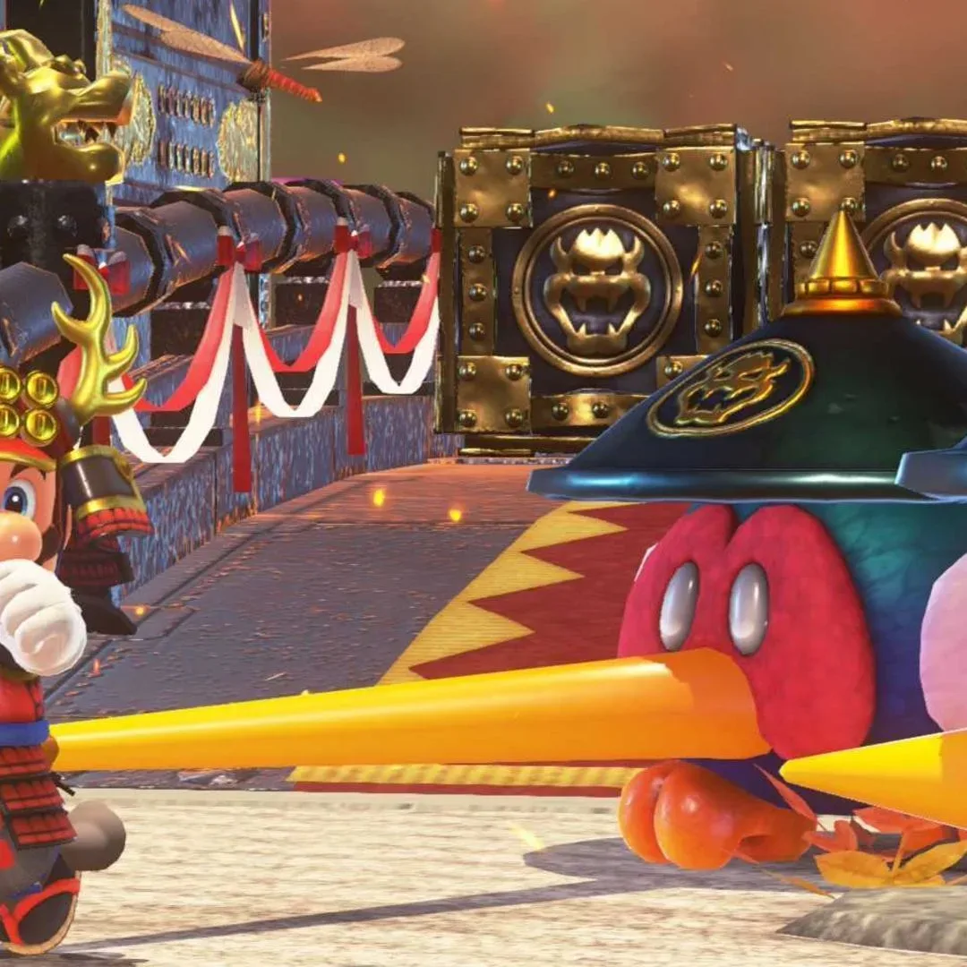 Super Mario Odyssey gameplay showing Mario in an action sequence