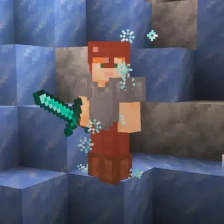 Minecraft Ice Cave with glowing ice crystals in a cold underground biome