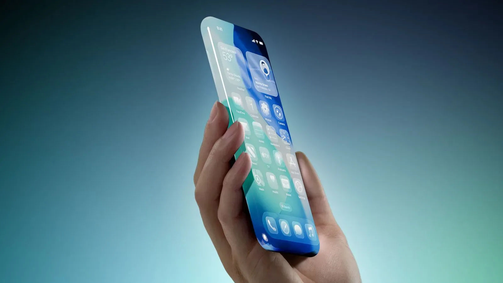 Conceptual view of a smartphone with glass curving around its corners and edges