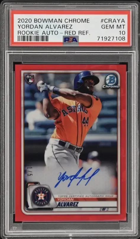 Yordan Alvarez 2020 Stadium Club Chrome Shimmer Refractor Autograph in PSA GEM MT 10 holder