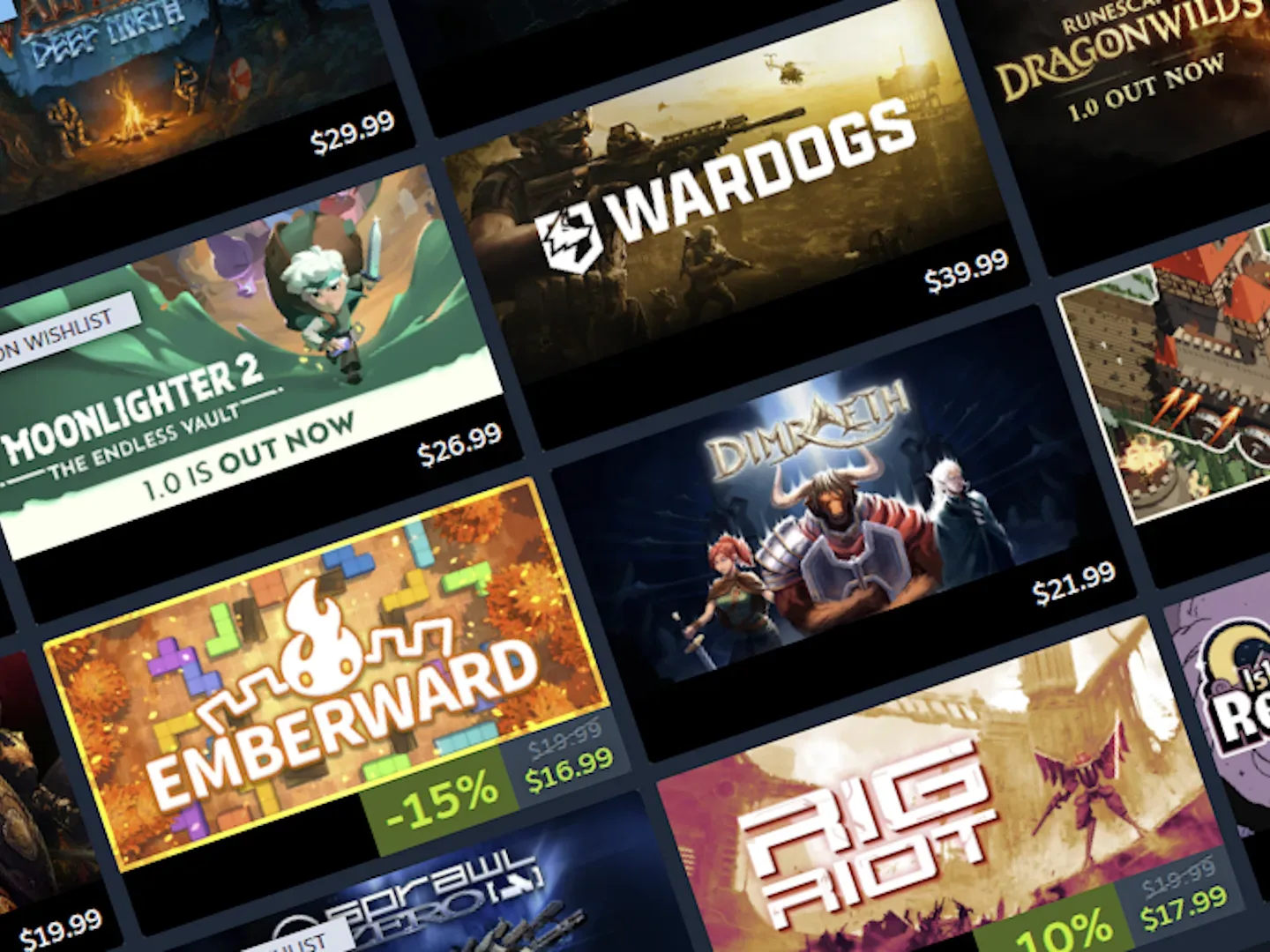Steam calendar four by three grid of multiple games