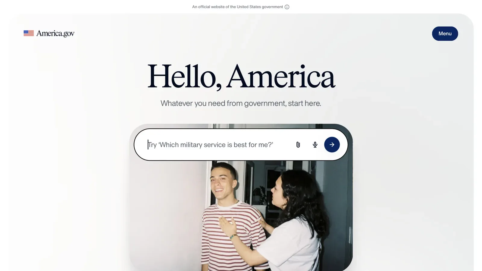 America.gov AI chatbot interface for questions about federal services