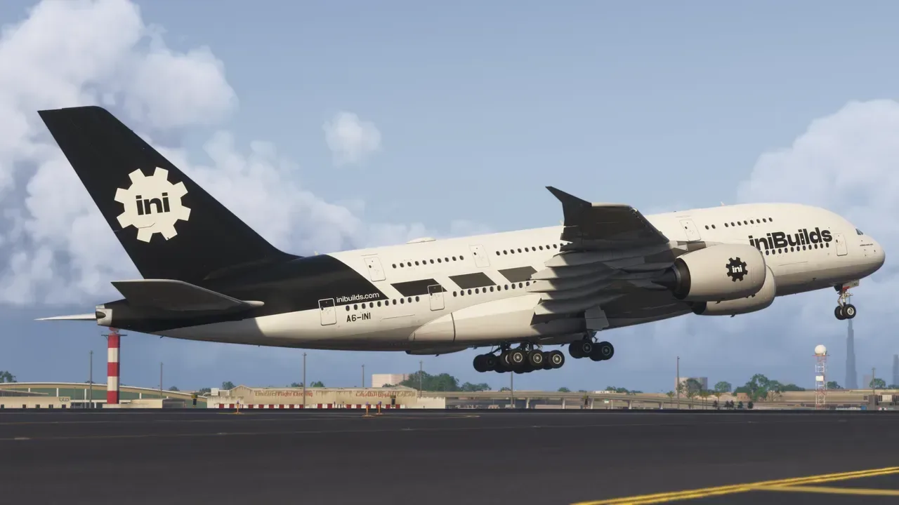 Airbus A380 superjumbo aircraft on a runway in Microsoft Flight Simulator 2024