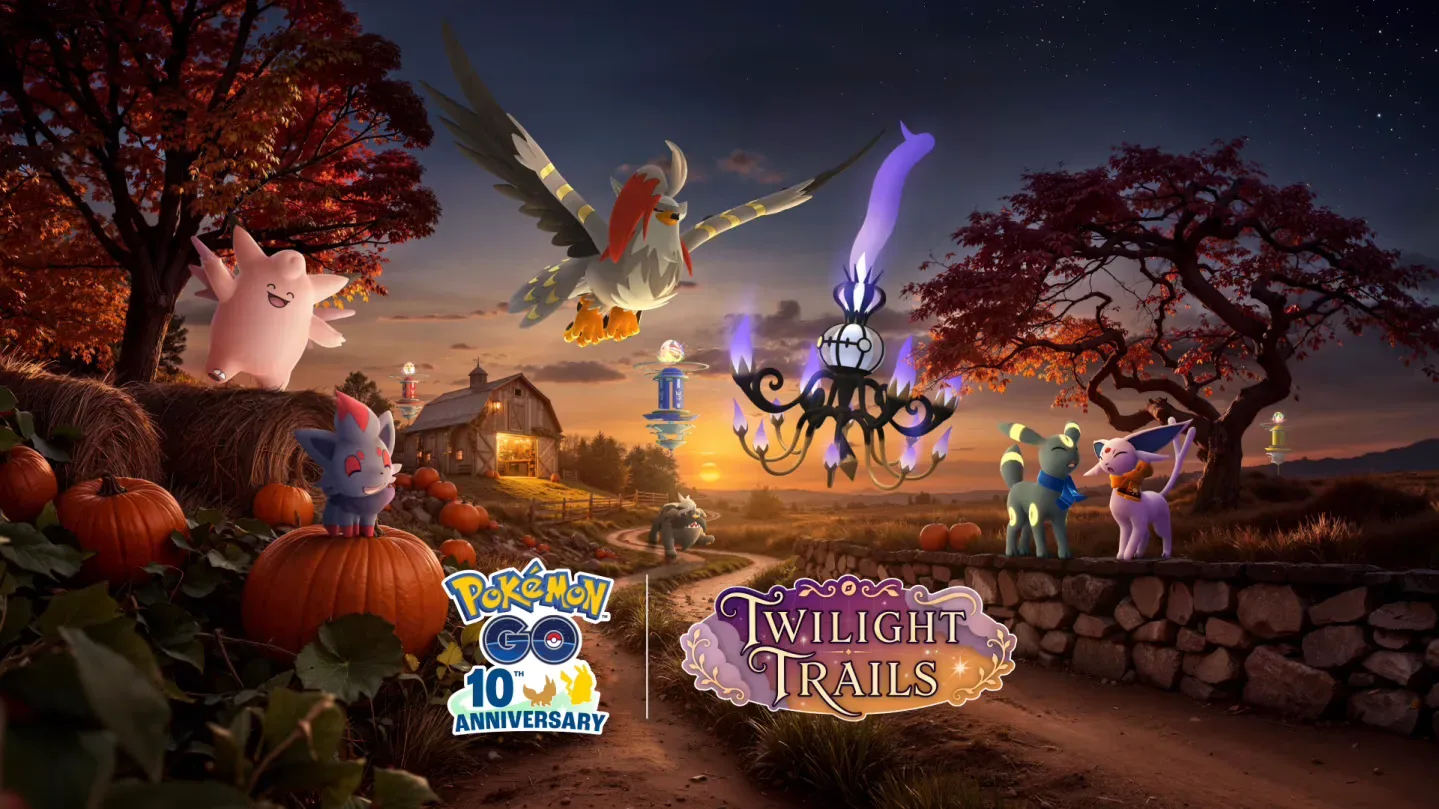 Pokémon GO Twilight Trails Season artwork featuring a twilight outdoor trail