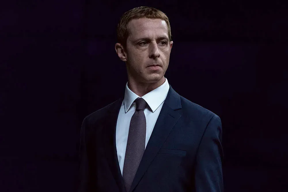 Jeremy Strong as Mark Zuckerberg in The Social Reckoning