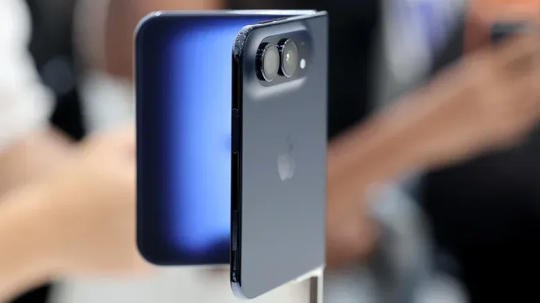 Close view of a flexible smartphone screen hinge and subtle display crease