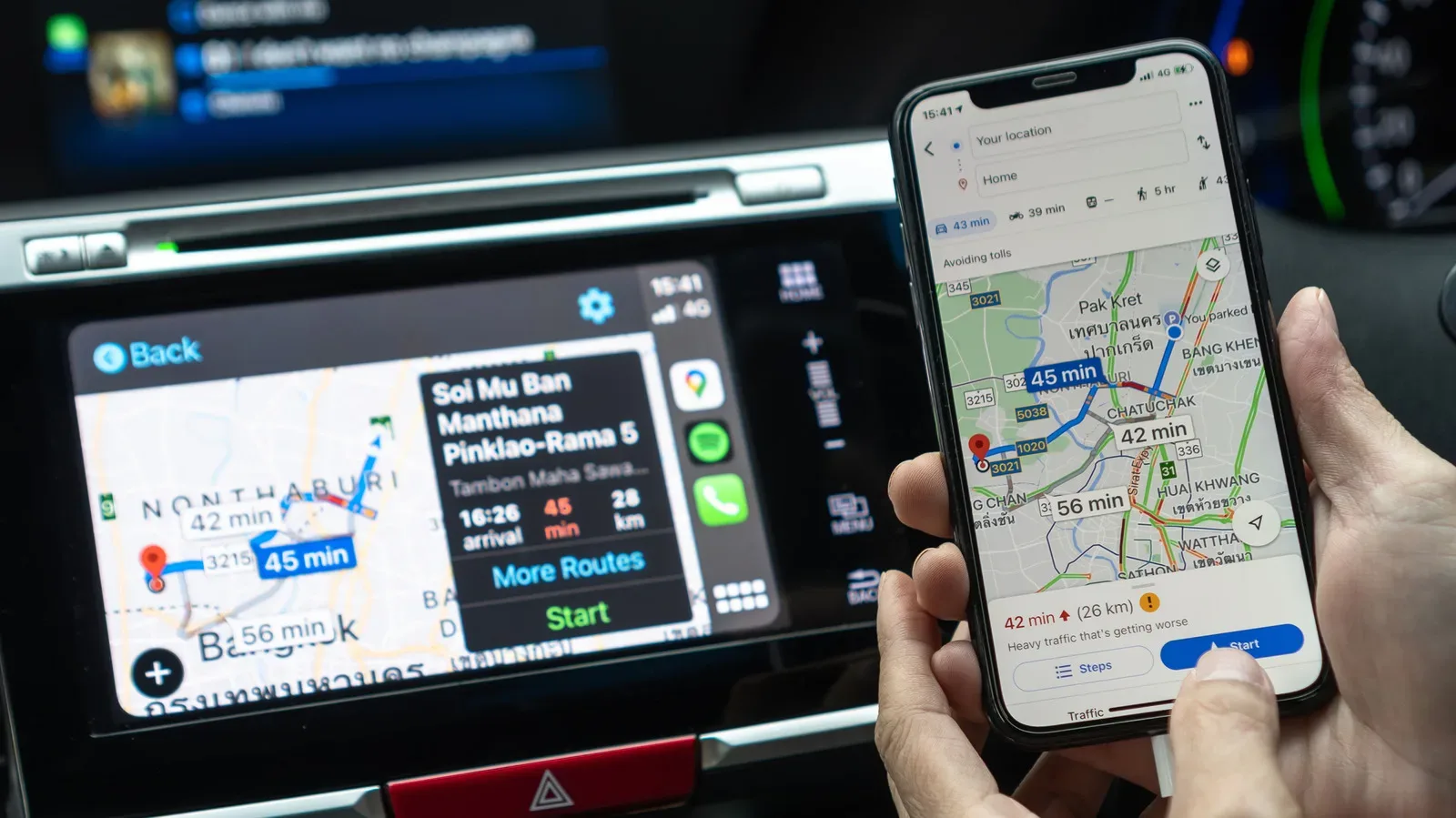 Google Maps positioned on the first page of an Apple CarPlay app screen