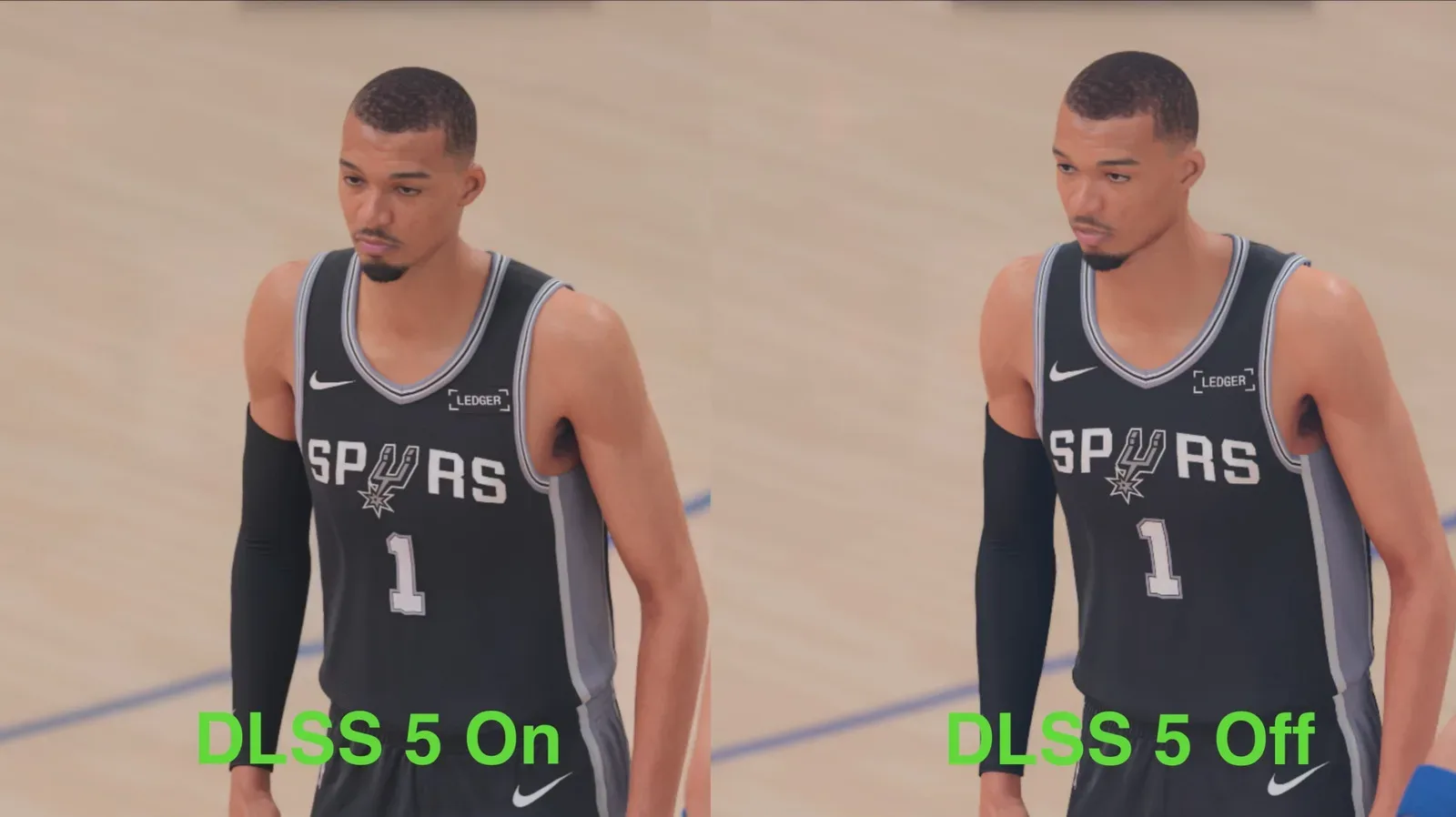 NBA 2K27 basketball game scene showing close-up player models and arena crowd