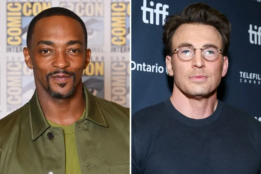 Anthony Mackie as Sam Wilson holding Captain America’s shield