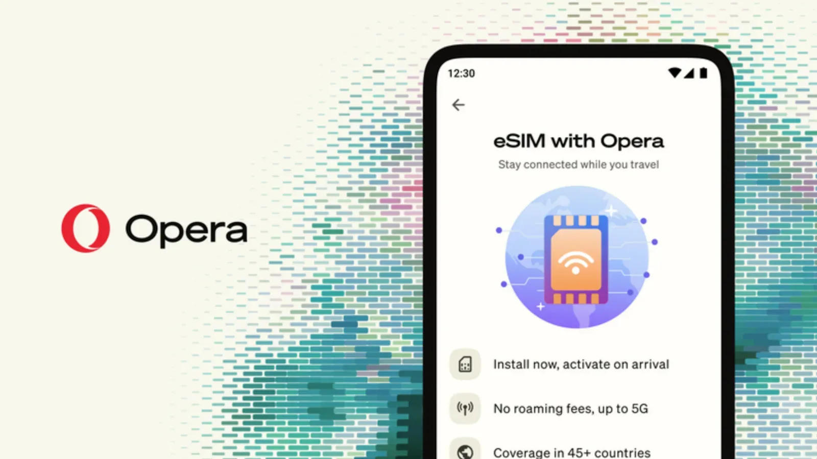 Opera browser eSIM travel data settings on an Android phone
