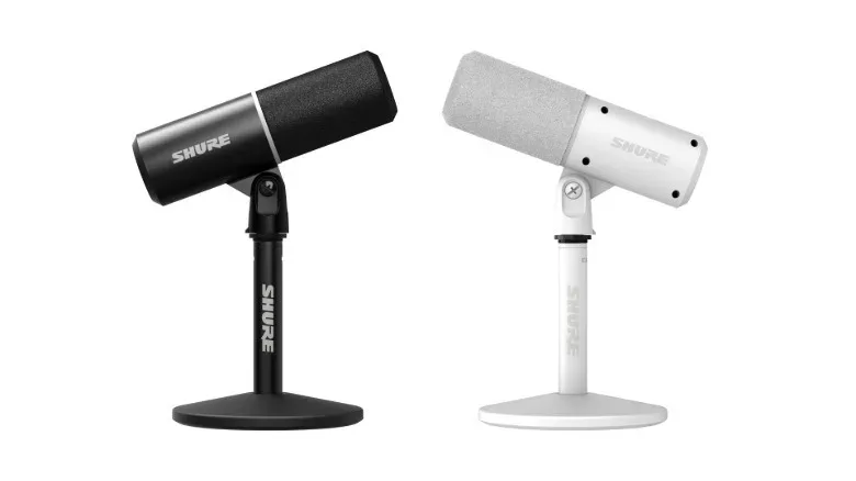 The Shure MV6 Gen 2 microphone in black and white.