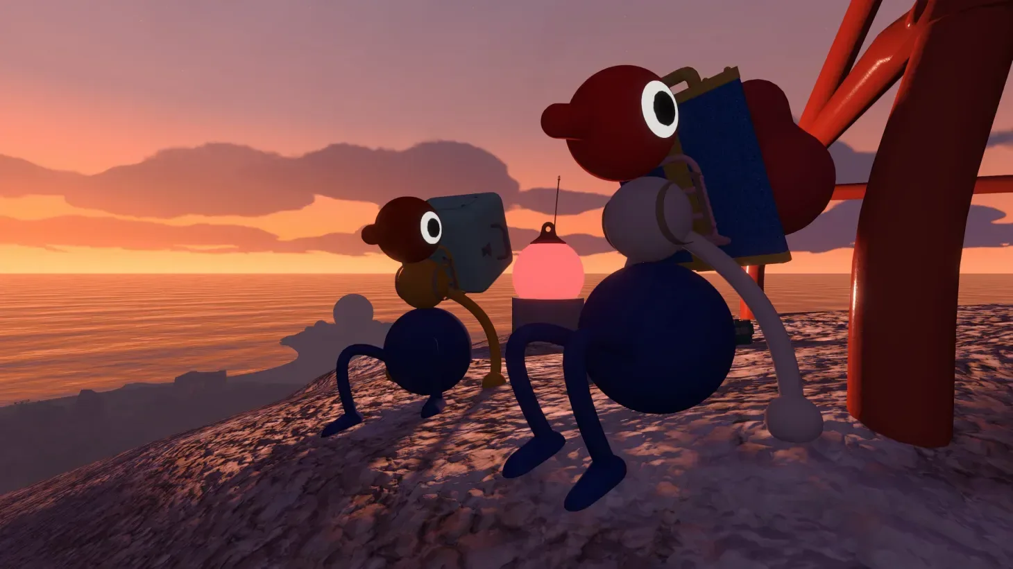 Big Walk’s bird-like cooperative characters exploring an island together