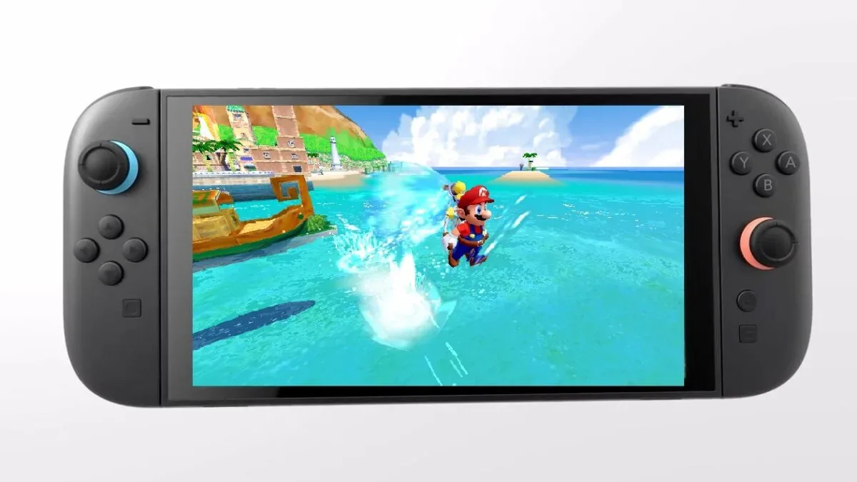 Super Mario Sunshine artwork featuring Mario and FLUDD on Isle Delfino