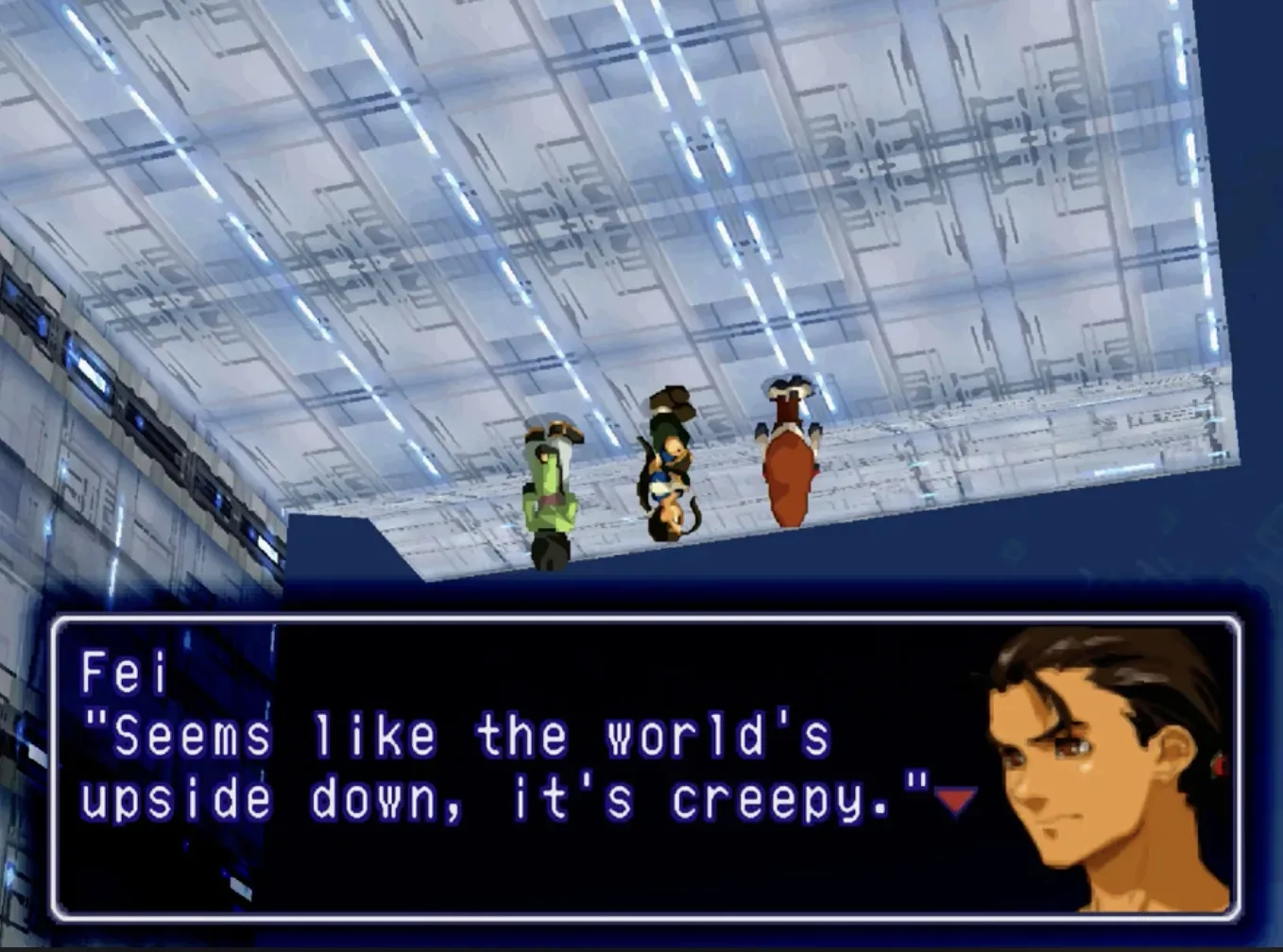 Security Cube patrol in Solaris, Xenogears’ authoritarian sky city