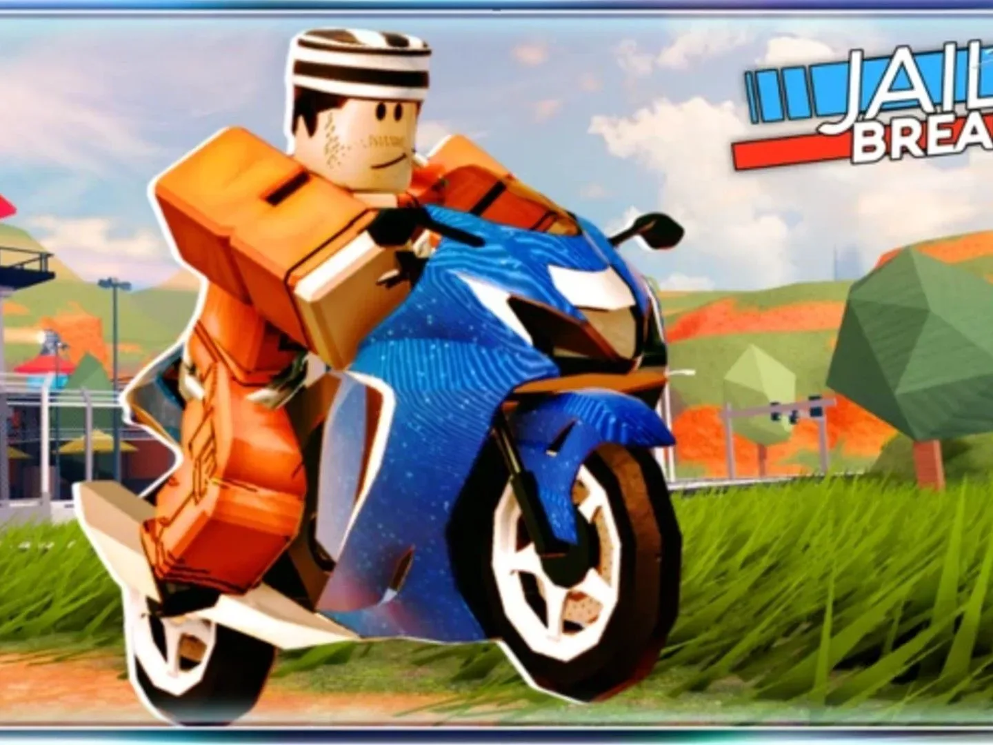 A prisoner escapes on a motorbike in Jailbreak on Roblox.