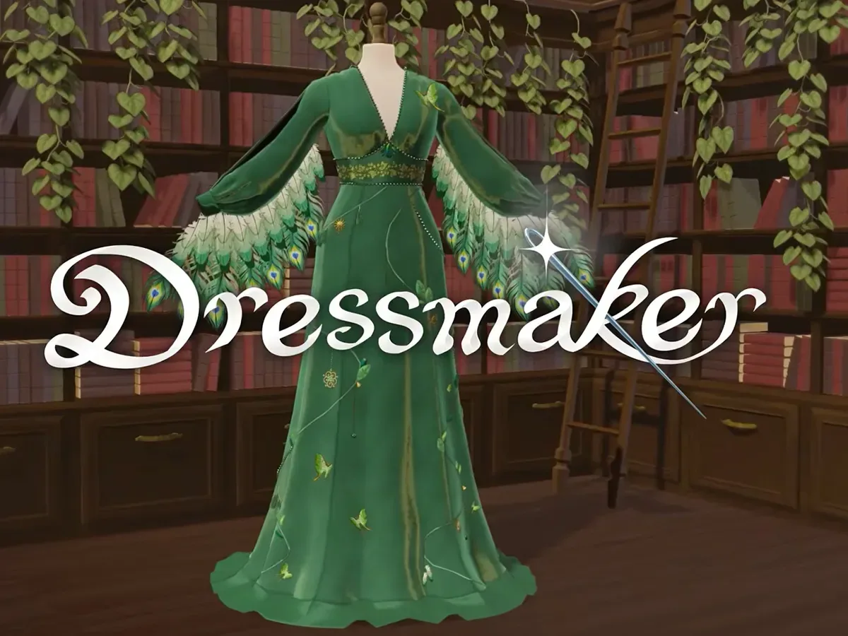 Dressmaker boutique gameplay showing a dress design being prepared for a customer