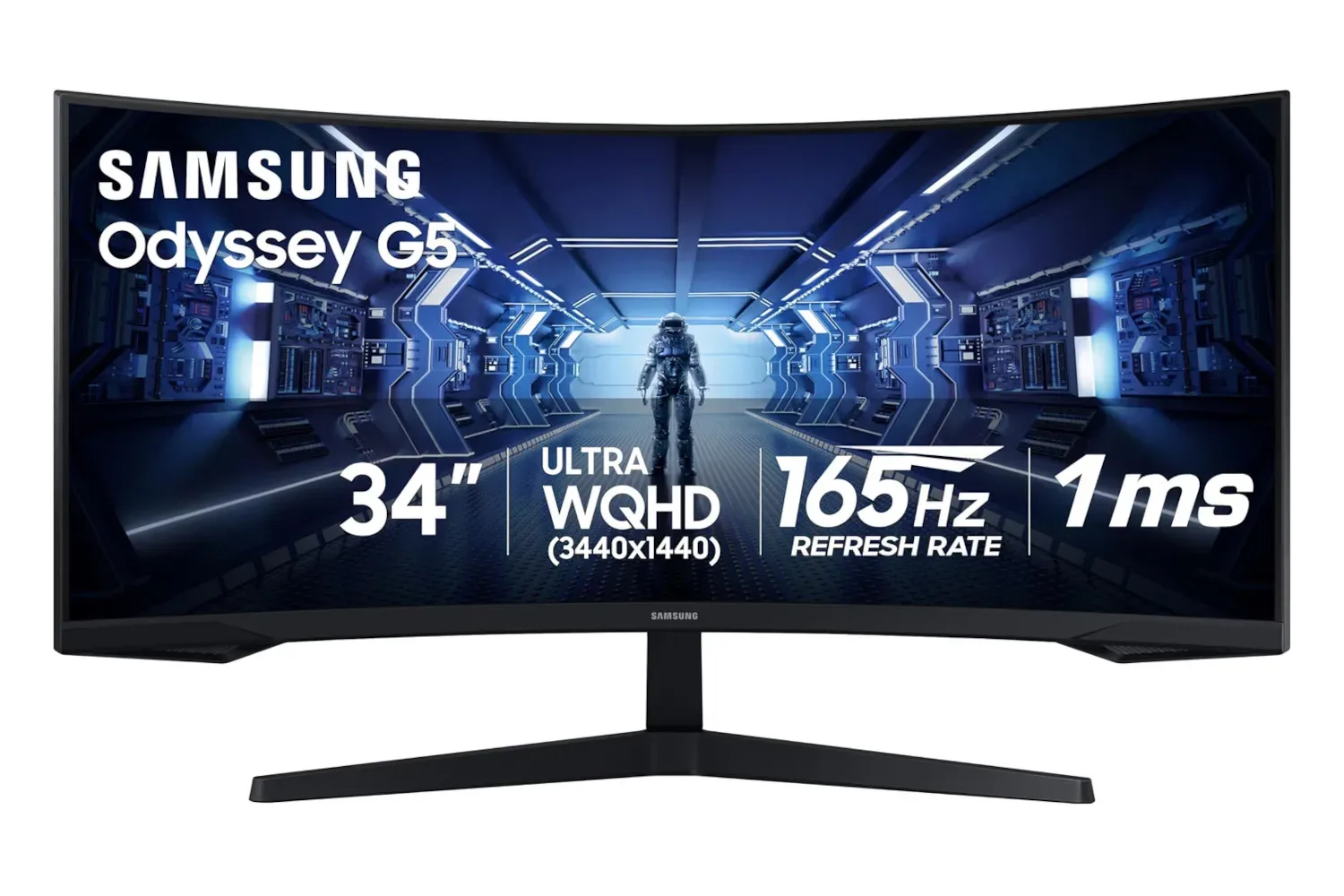 Samsung Odyssey G5 34-inch curved ultrawide gaming monitor on a PC desk