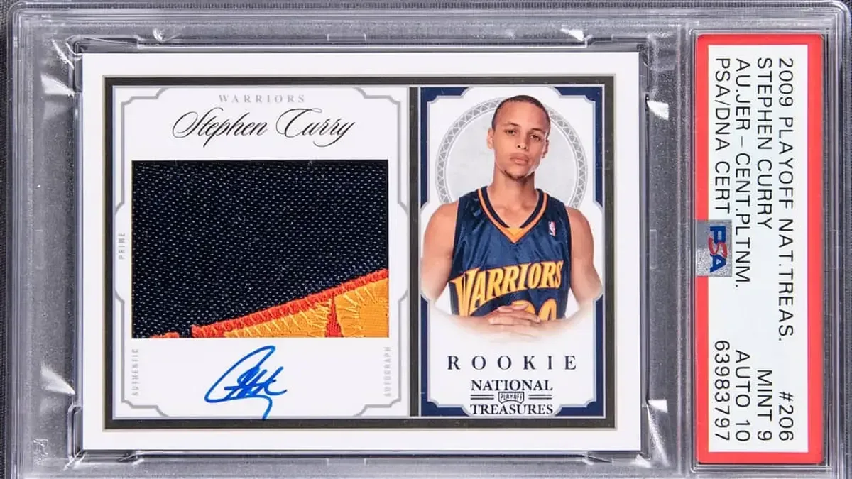 2009 National Treasures Stephen Curry Rookie Patch Autograph numbered to 99 graded BGS 8 with a 10 autograph