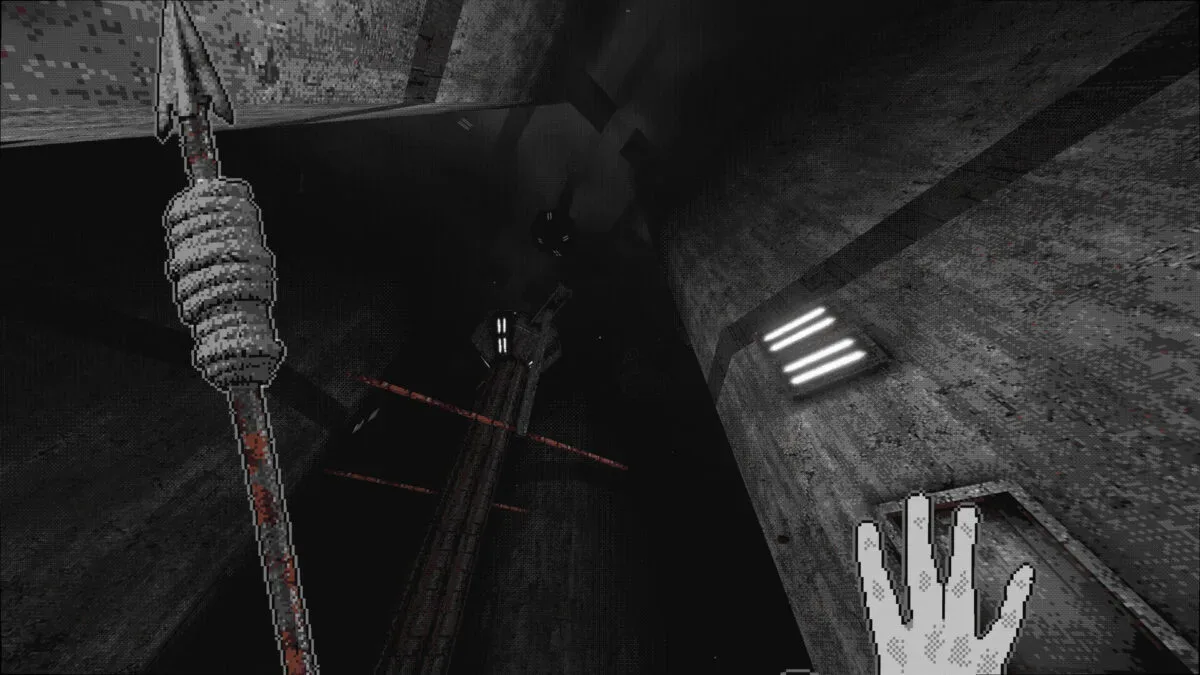 White Knuckle climber gripping a ledge above rising toxic sludge