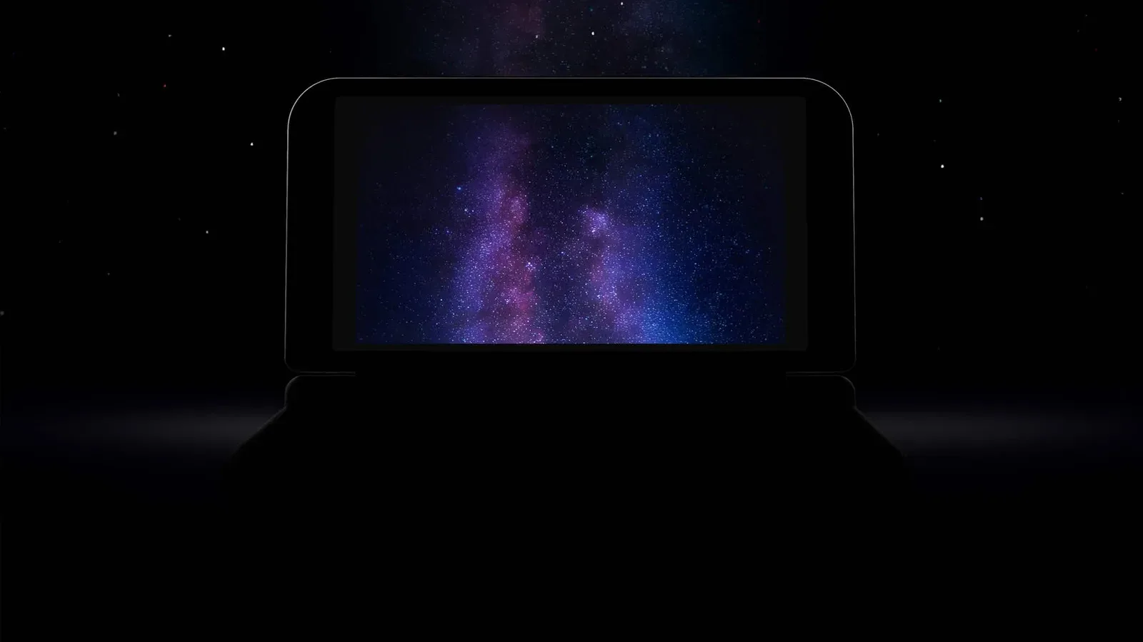 Dark teaser view of Retroid's upcoming Pocket Duo dual-screen handheld