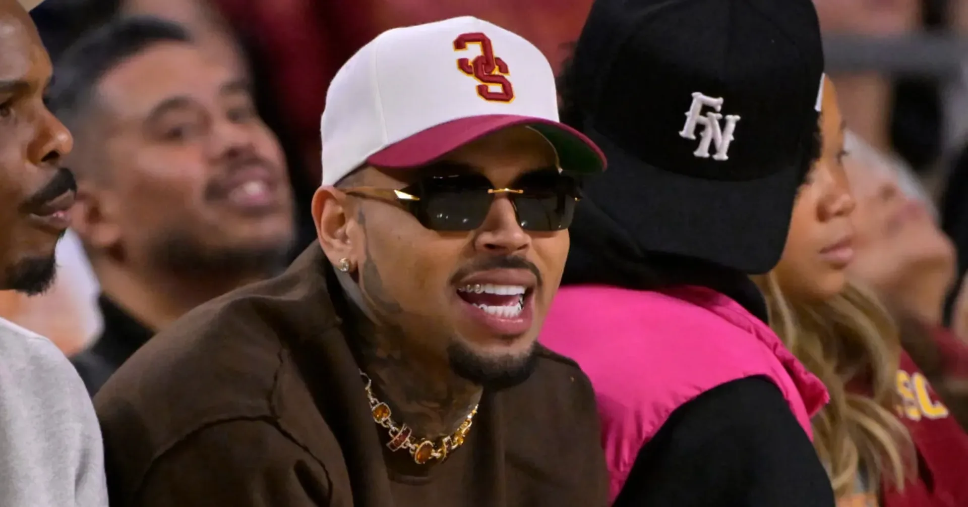 Chris Brown performing during a stadium concert in Arlington, Texas