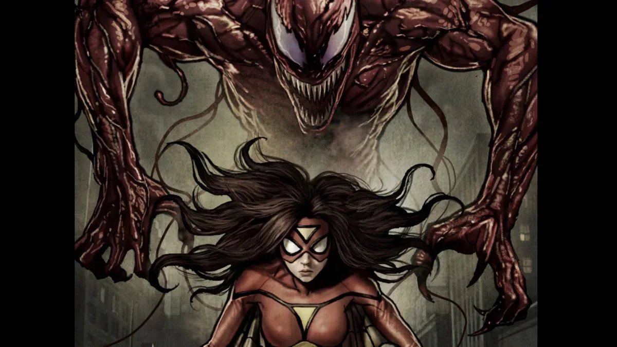 Spider-Woman Jessica Drew confronts danger while containing the Carnage symbiote