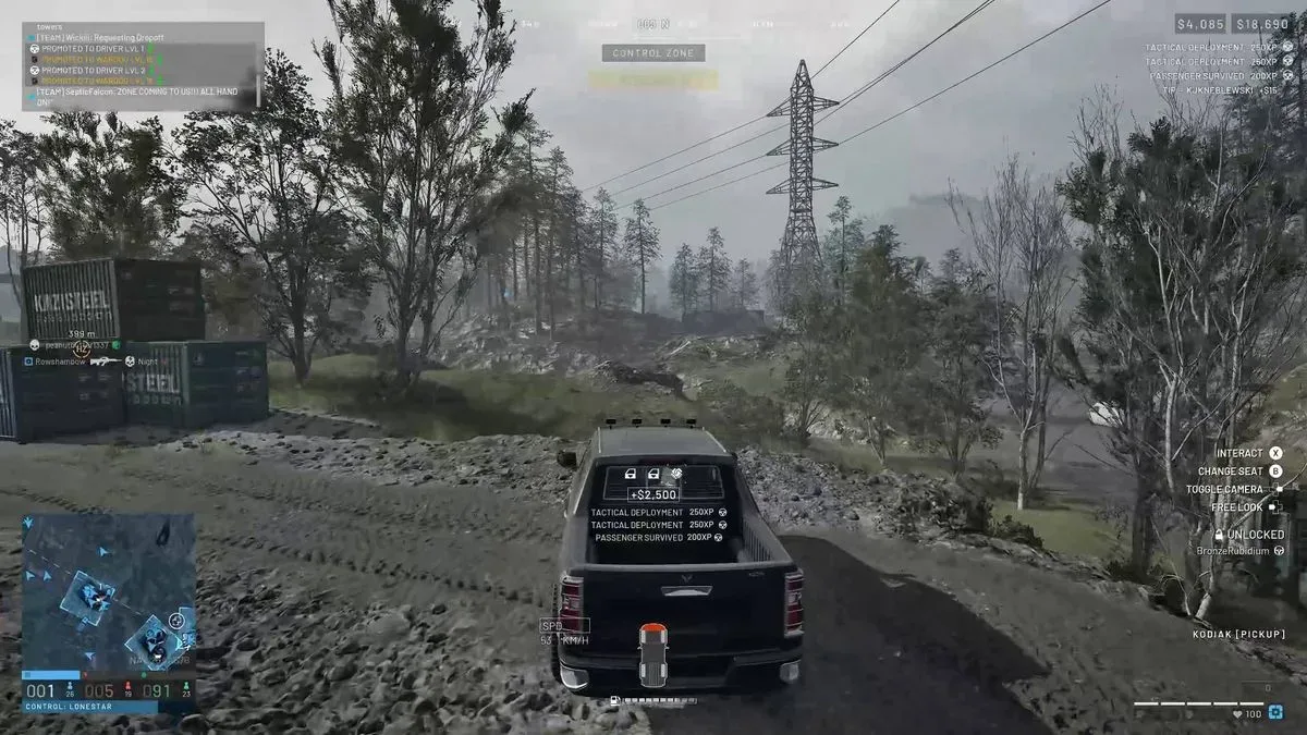 Wardogs player earning tactical deployment Driver XP as passenger players get out in the control zone