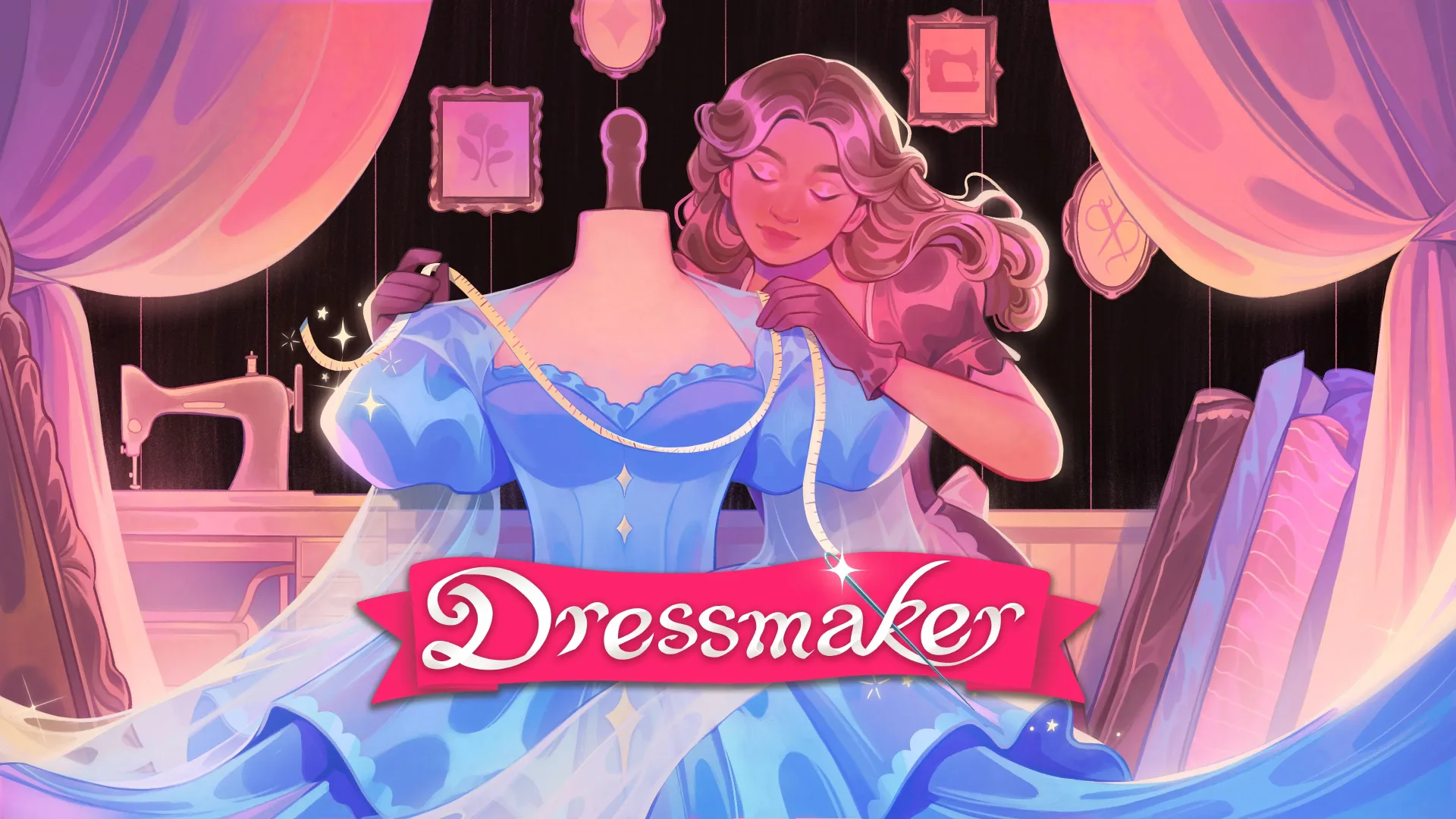 Dressmaker tailoring interface with fabric, patterns and sewing tools