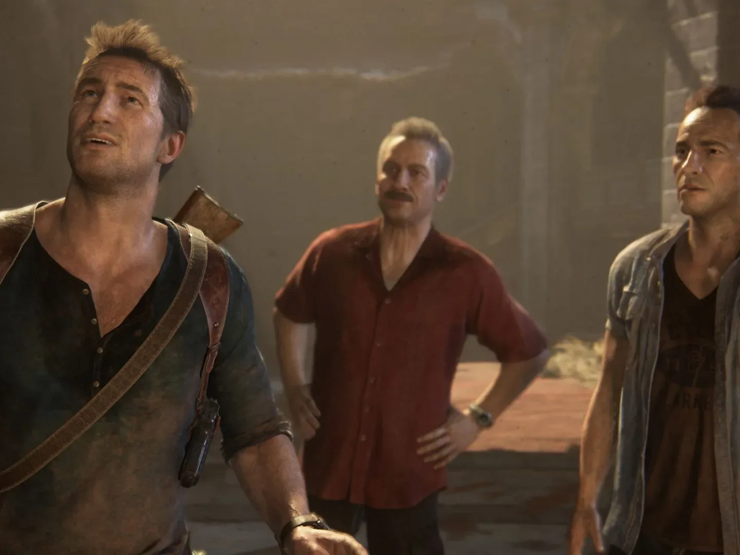 Nathan and Sam Drake with Sully in Uncharted 4: Among Thieves