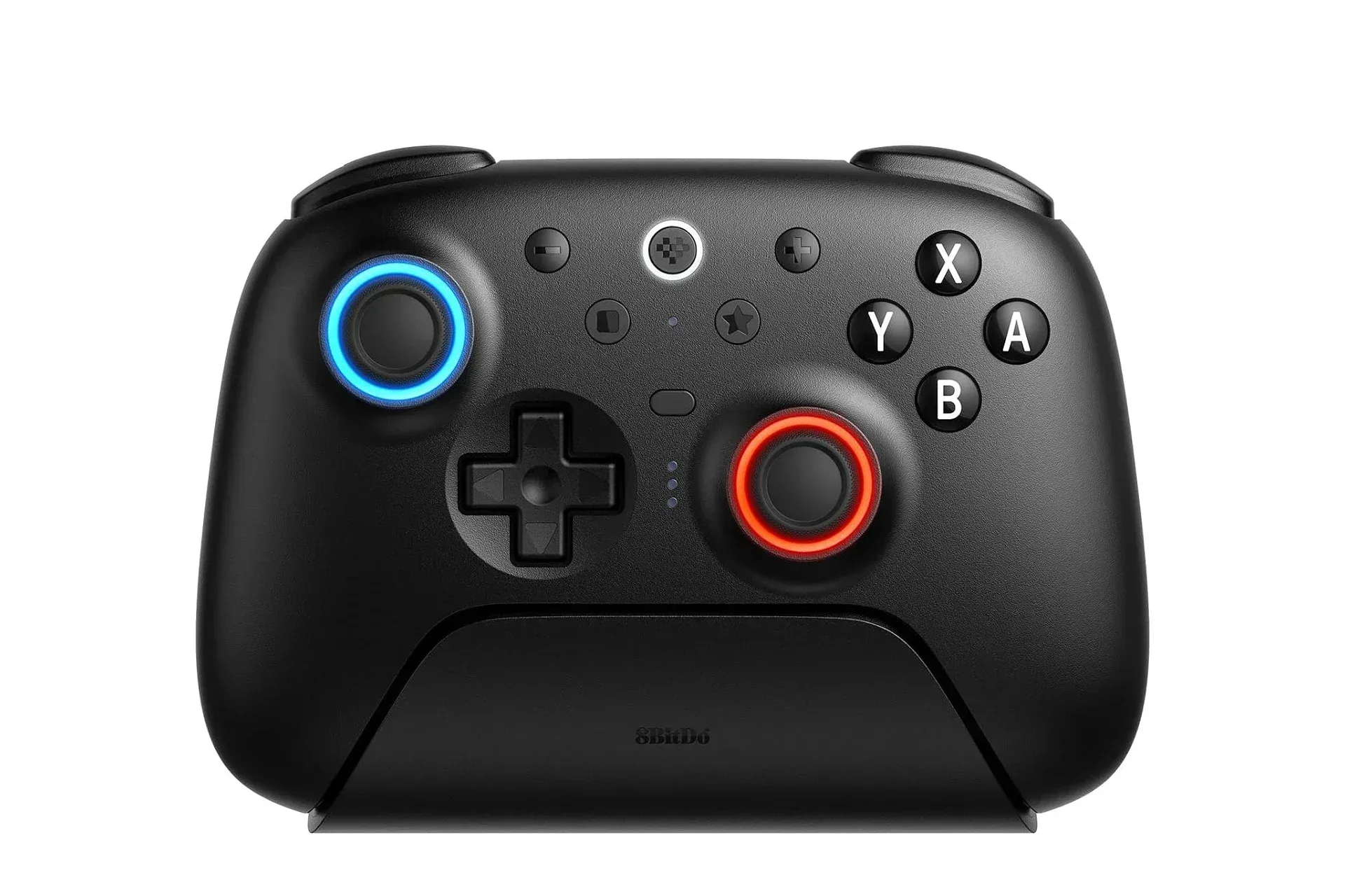 8Bitdo Ultimate 2 controller resting on its integrated charging dock