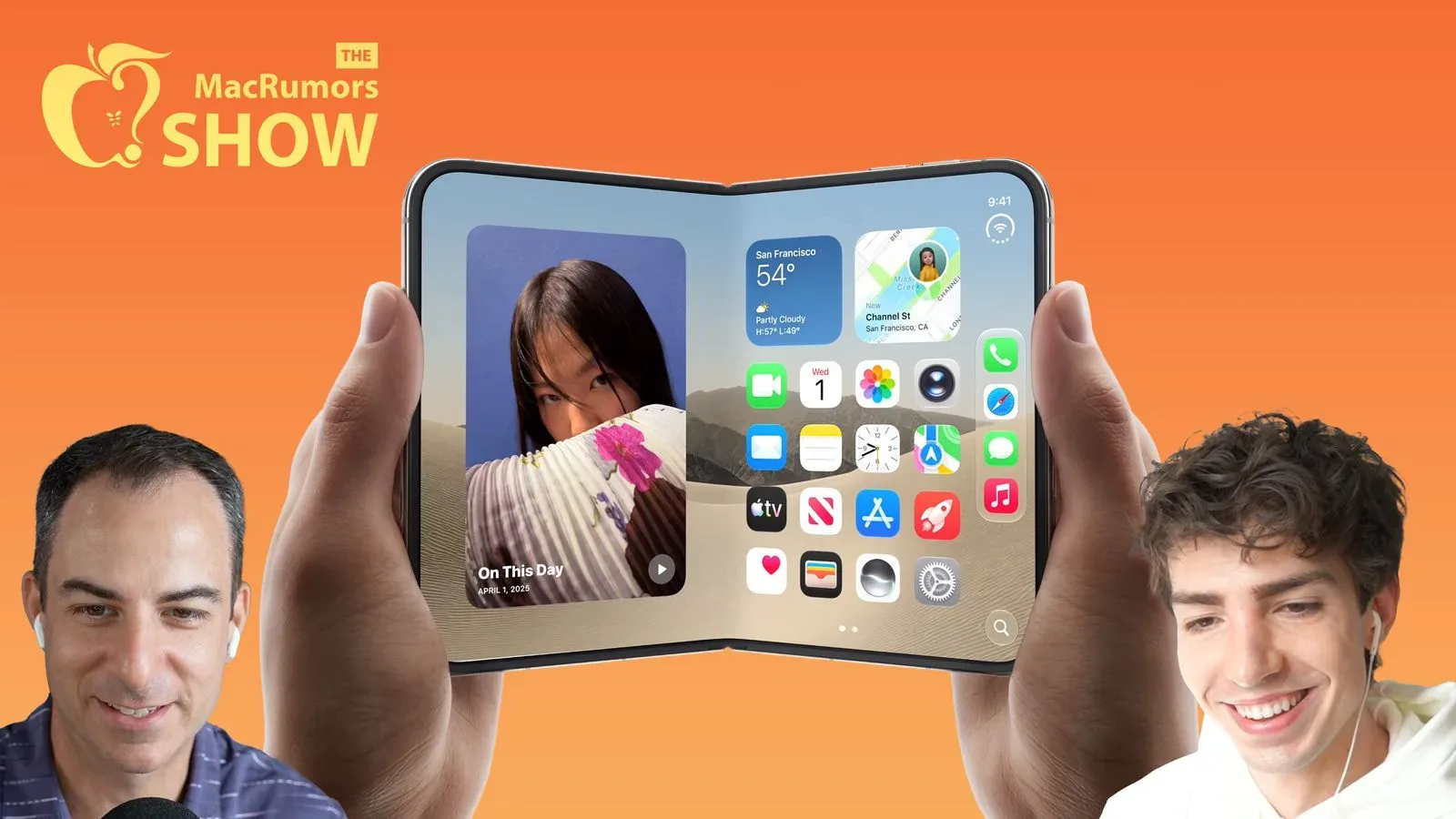 A foldable iPhone Duo open to show its wider inner display