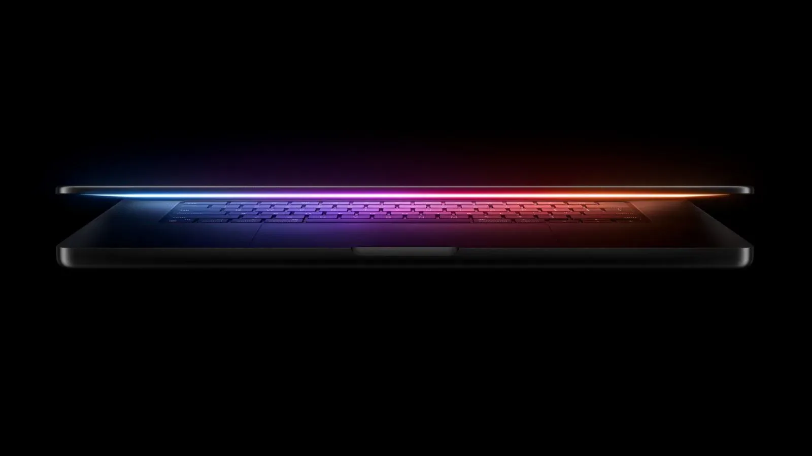 Conceptual MacBook Pro with an OLED display showing a macOS desktop