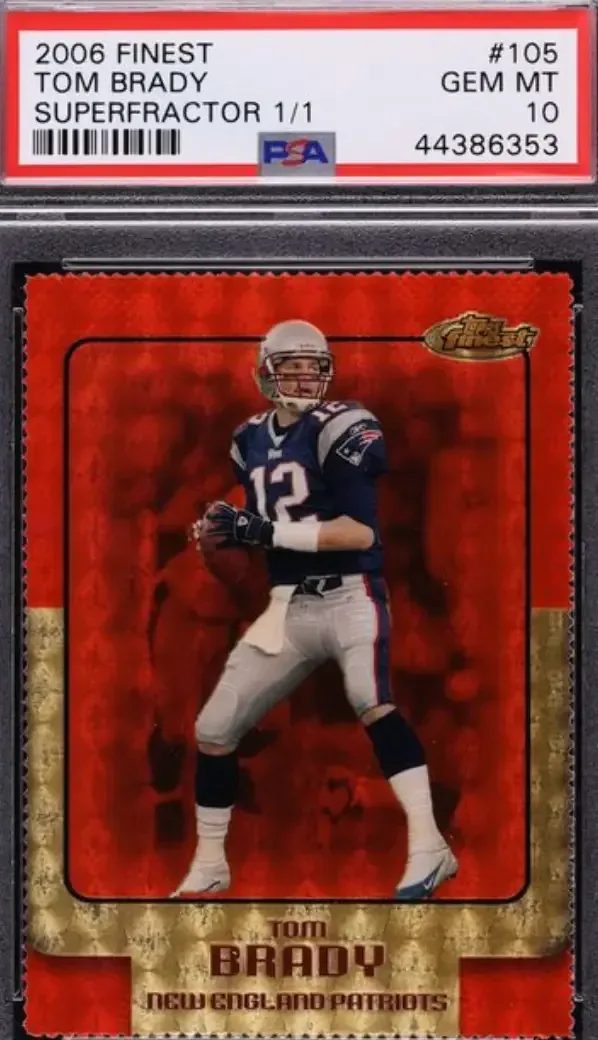 Image of player on red shiny background wearing blue jersey and gray pants.
