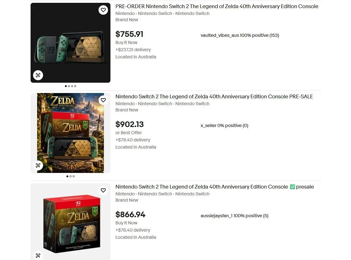 The Legend of Zelda 40th anniversary Switch 2 with black, gold, and green hardware accents